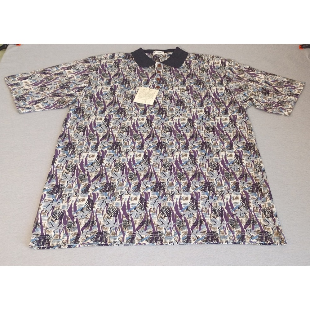Vintage WinnerMate Polo Shirt Mens XL Pocket Cotton, 90s Abstract Tropical NWT